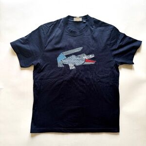 Rare - LACOSTE Classic Fit Mens T-Shirt with Alligator Logo in Navy- Size Large